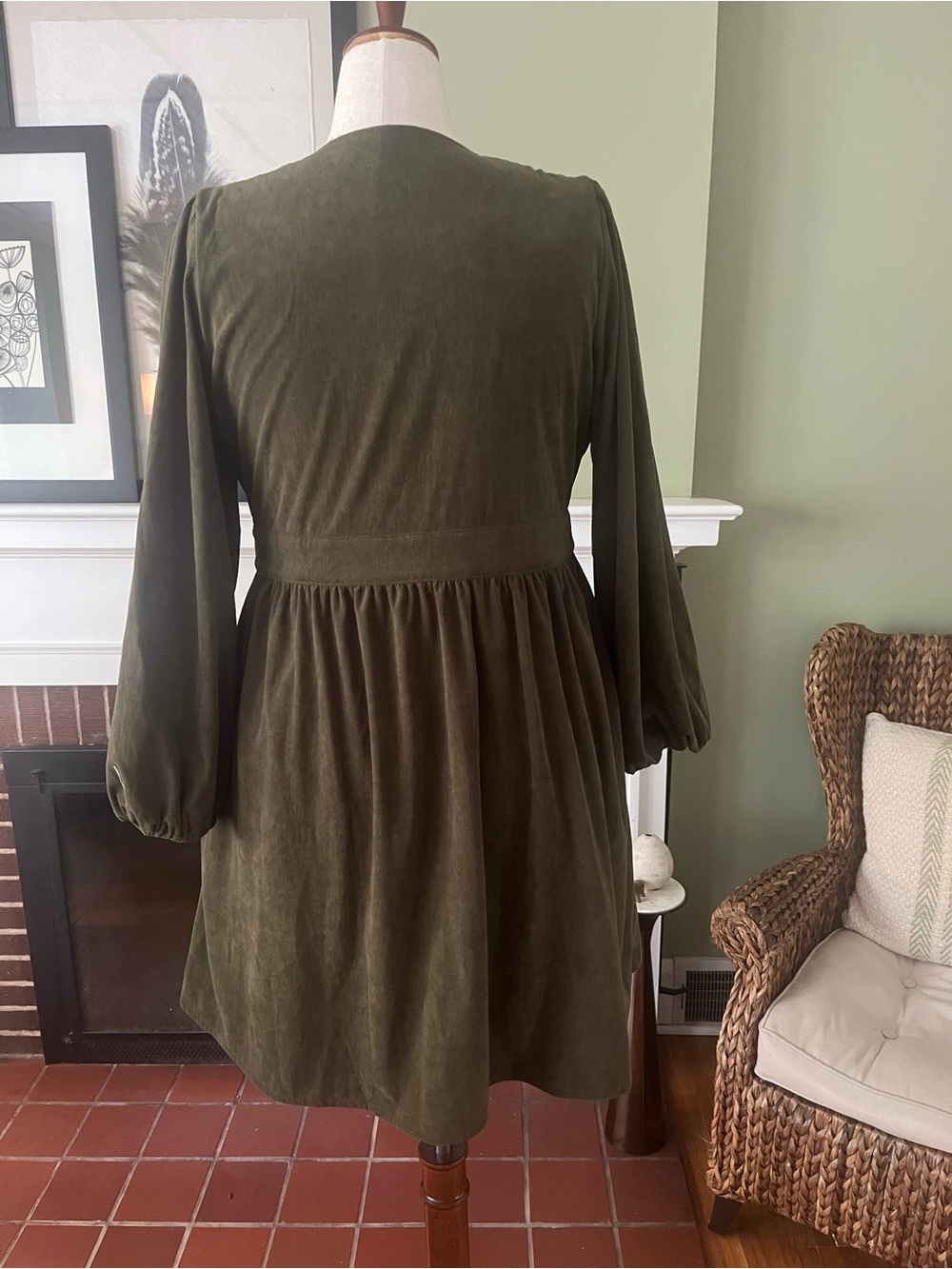 Deep Olive Fine Wale Corduroy Fit & Flare Dress | size L - Picture 5 of 7